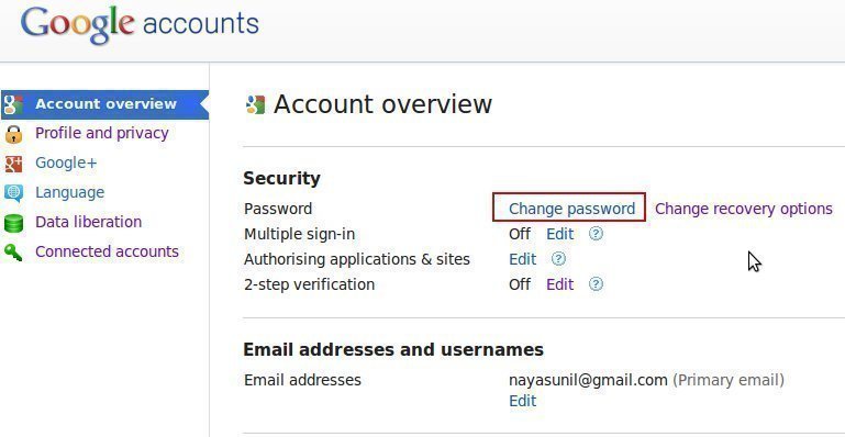 how to change my google password