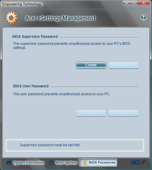 acer aspire v5 121 bios password reset