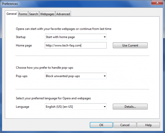 Change Homepage in Opera