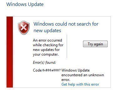 0x800a0007 Windows Update Error