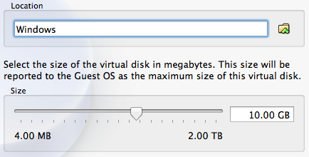 Select virtual disk size