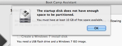 Not enough space for BootCamp partitioning