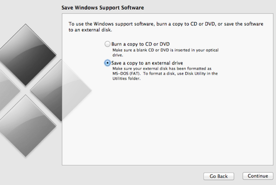 Boot Camp - Where to save support software