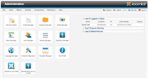 Joomla admin area