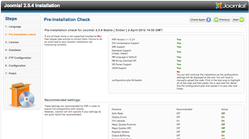 Joomla pre-installation check