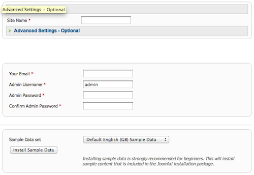 Joomla install main configuration