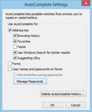 IE AutoComplete Settings