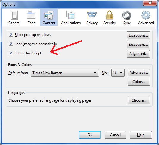 enable javascript in mozilla firefox