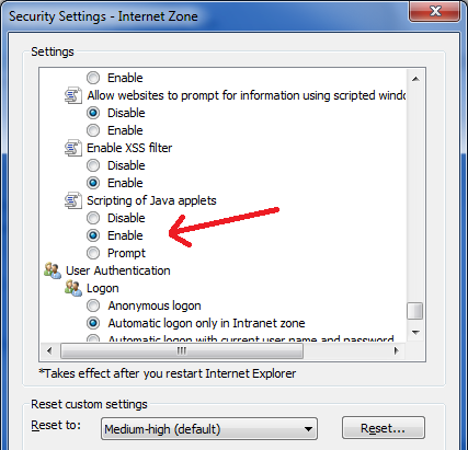 enable java in internet explorer