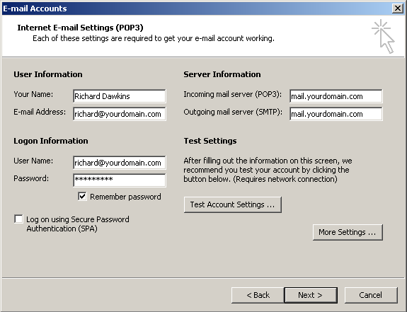 outlook 2016 comcast email settings pop3