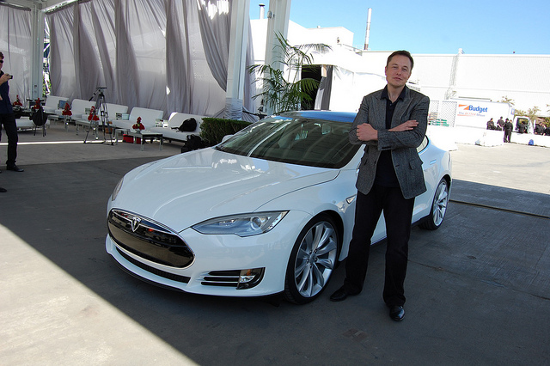 Elon Musk with Tesla Model S