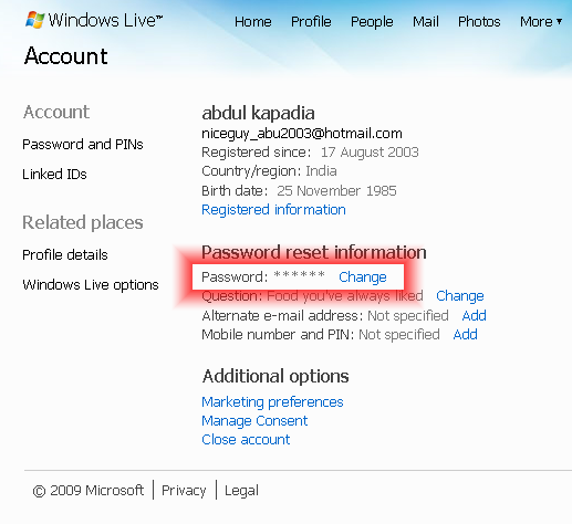 Change Hotmail Password