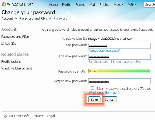 changing hotmail password